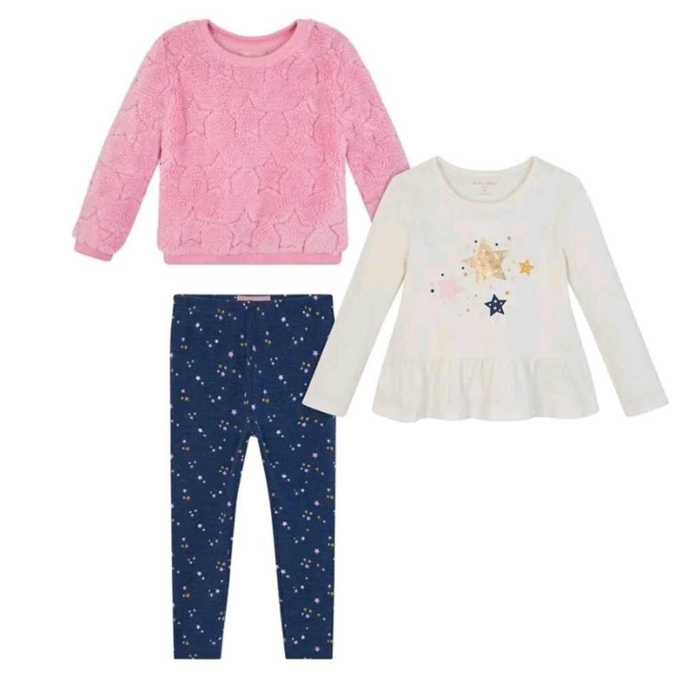 BCBG Girls set of 3 piece plush leggings top pullover‎ pink size 6